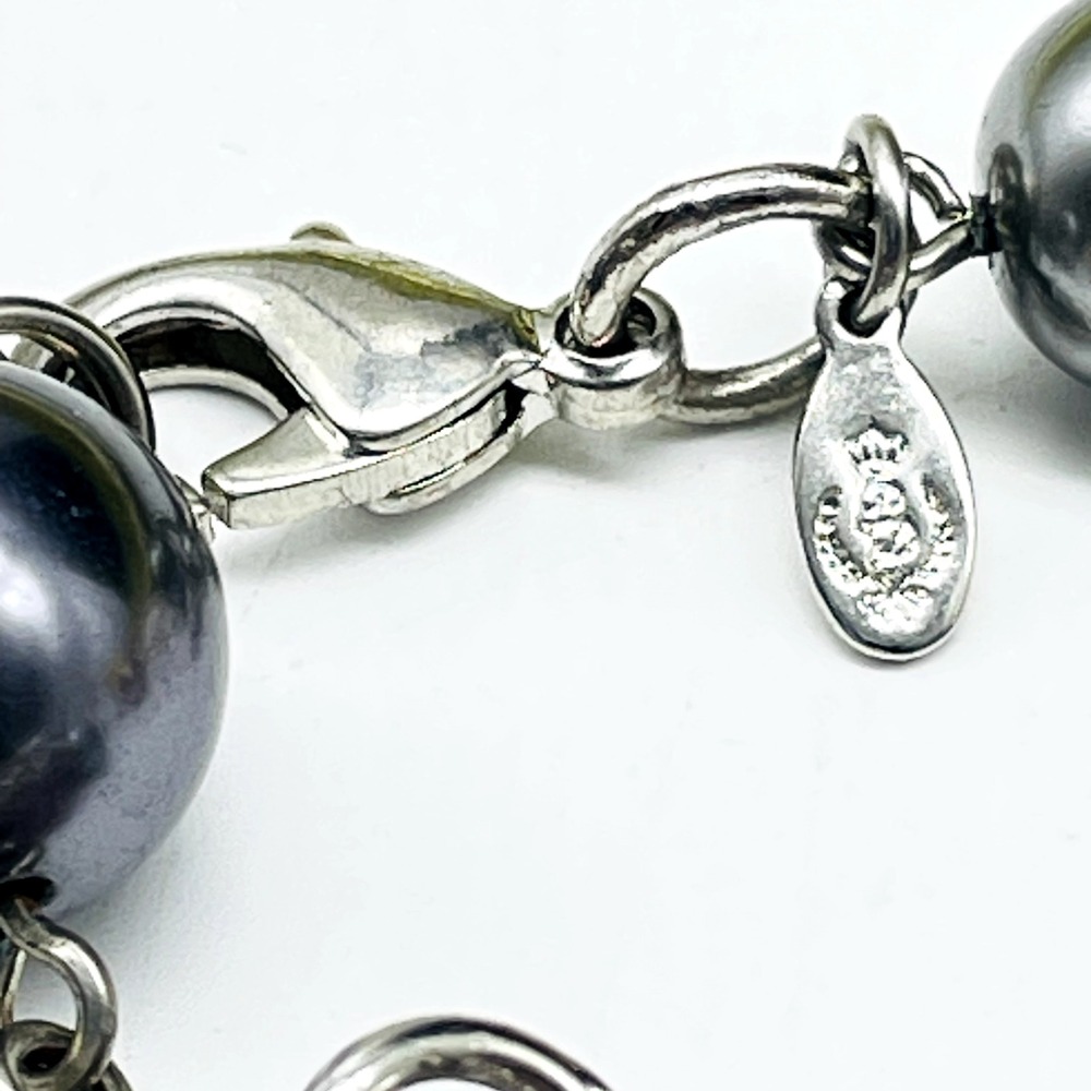 Premier Designs Long Strand Necklace Silver Tone Black Bead Link Signed - Picture 3 of 7